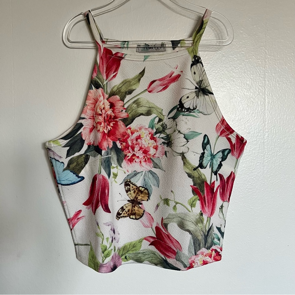 Papaya Floral Halter Crop Top